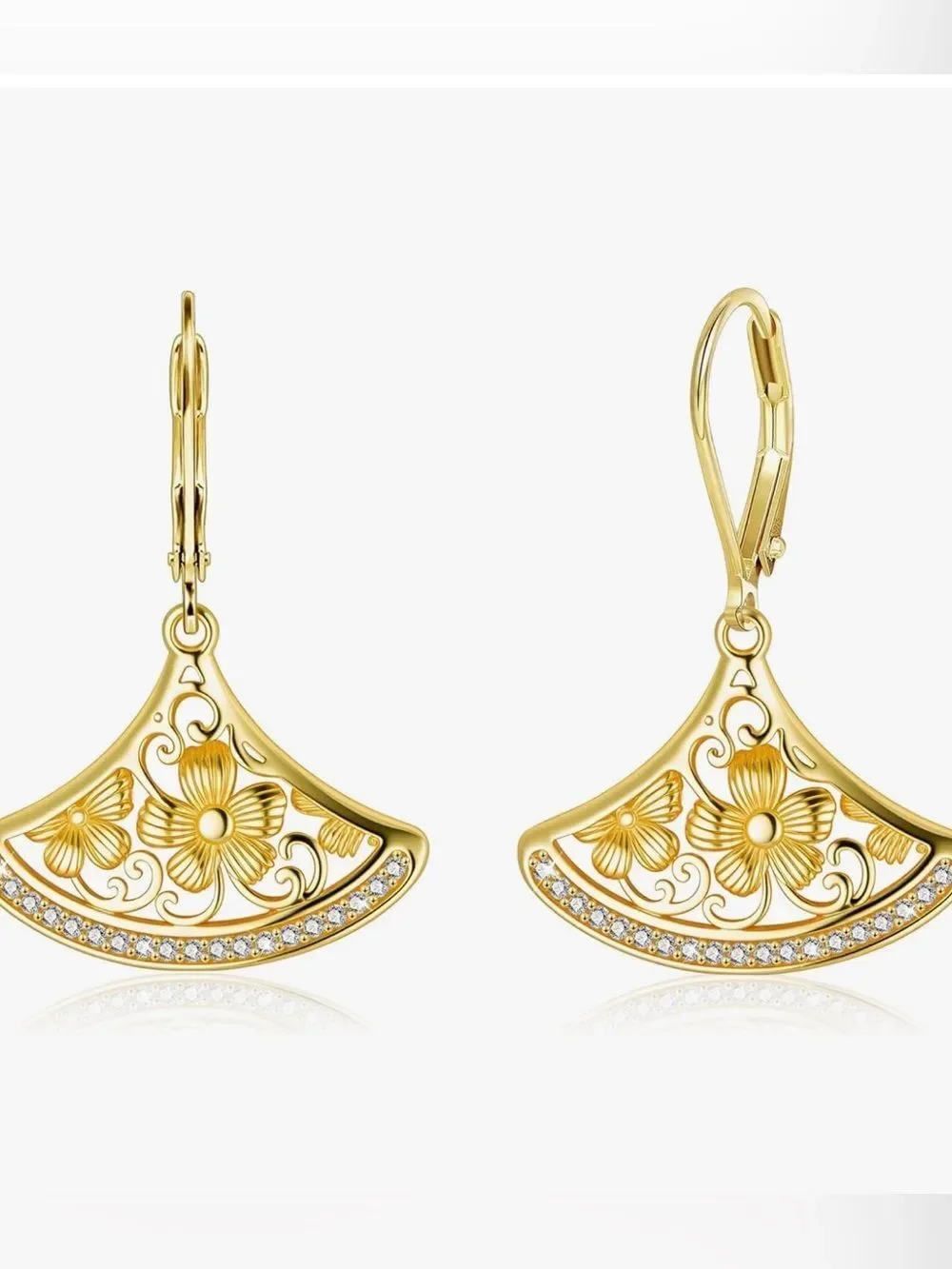 NEW 14k Gold Plated Gold Floral Filigree Leverback Earrings